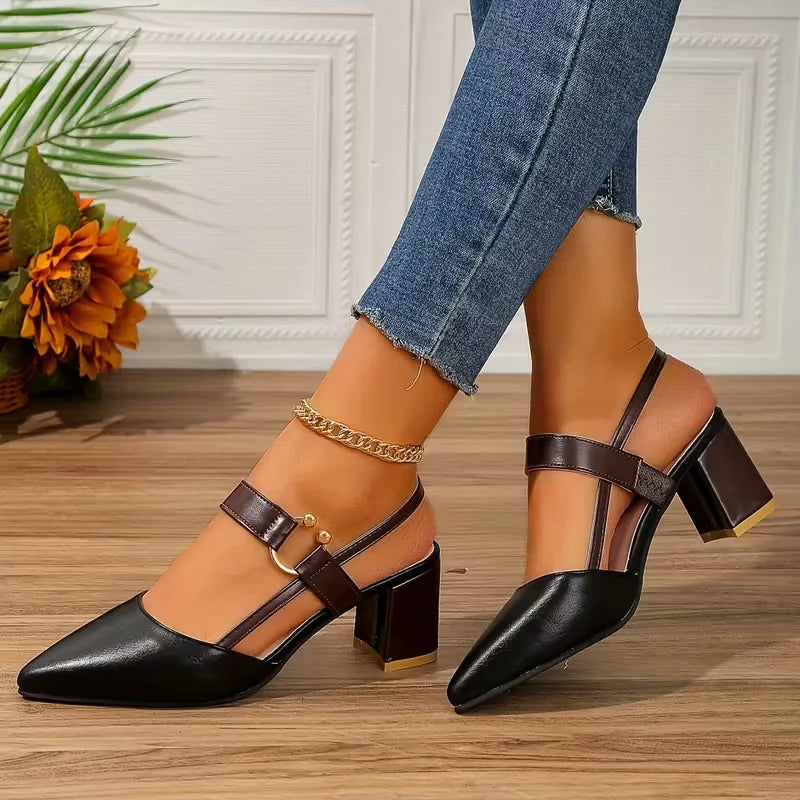 Women's Pointed Toe Block High Heel Sandals